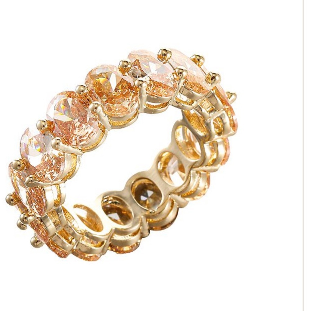 14K Plated Citrine Crystal Eternity Band November Birthstone Ring Size 8 Womens